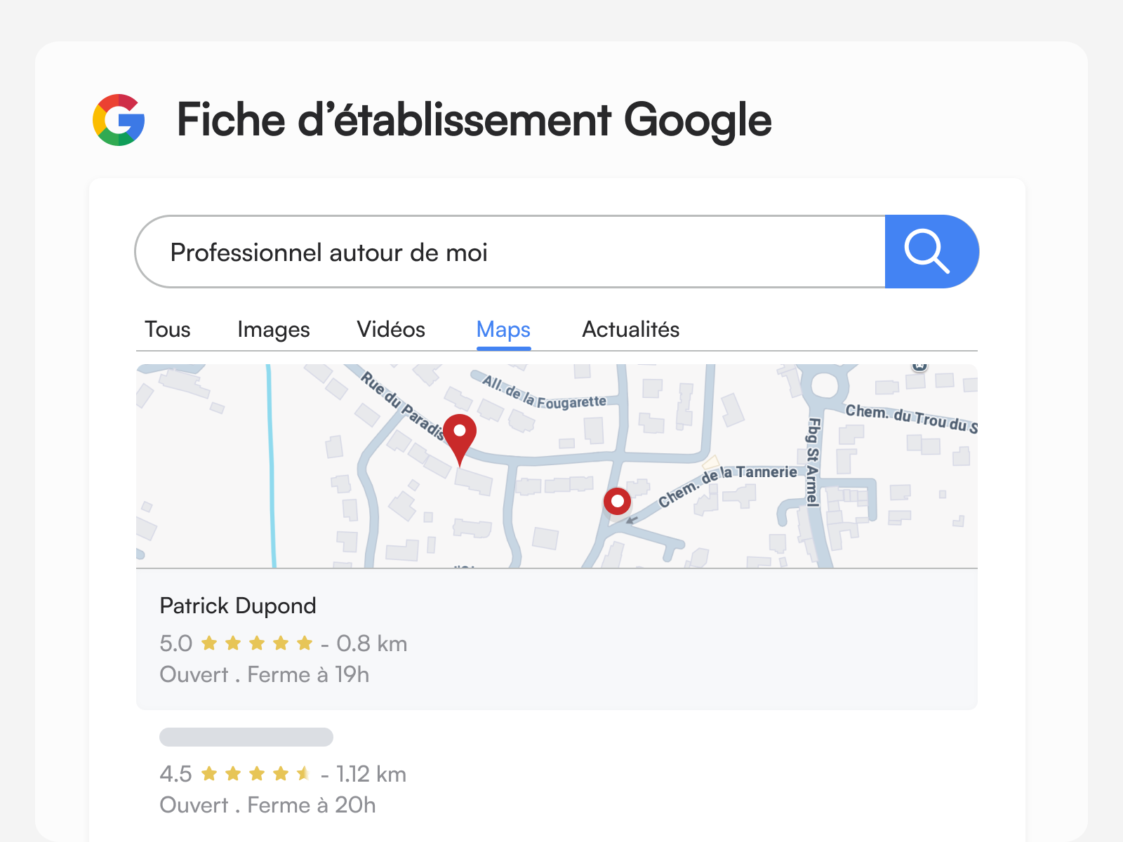 Fiche d'établissement Google